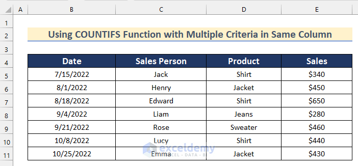 Ways to Use COUNTIFS Function in Excel with Multiple Criteria in Same Column