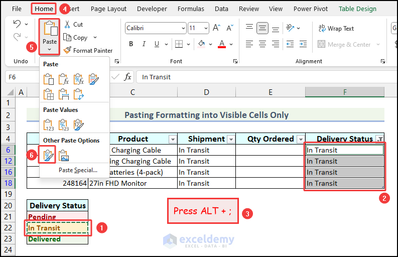 Pasting Formatting into Visible Cells