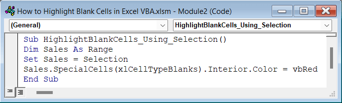 Code for Highlighting Blank Cells Using VBA Selection Property