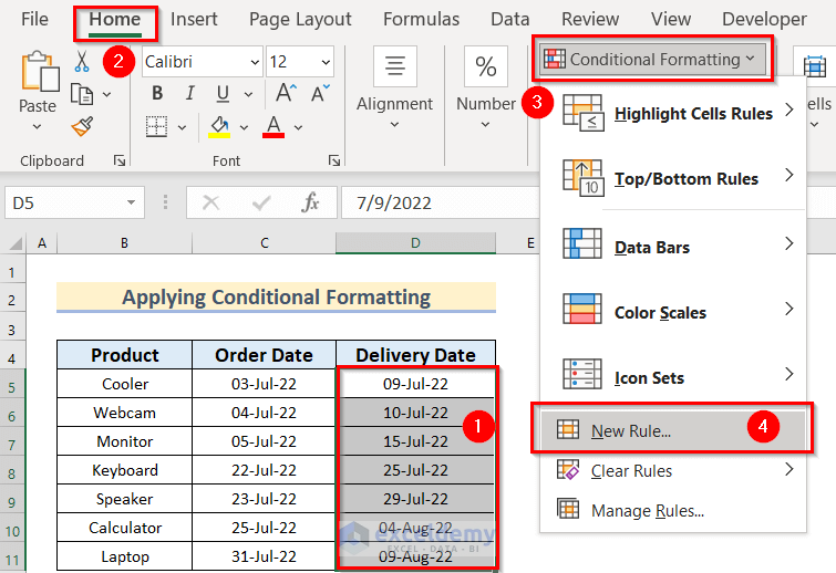 Application of Conditional Formatting to know whether a Date is within 7 days of another Date