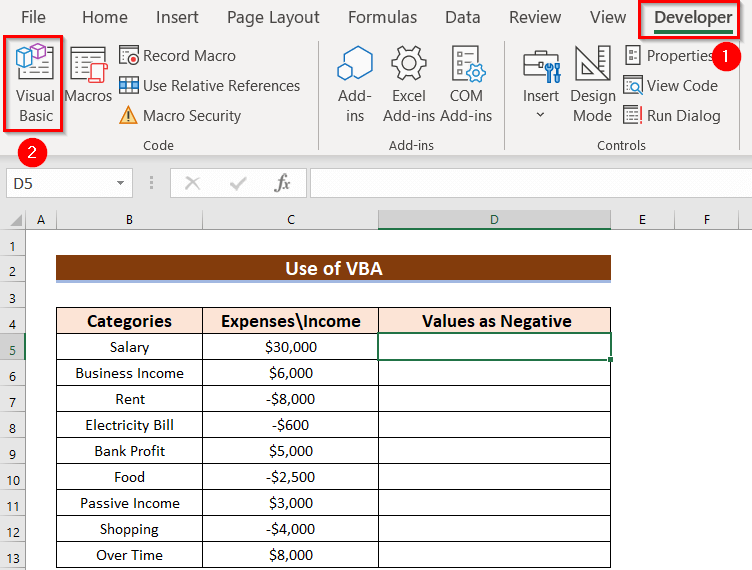 Use of VBA in Excel as Opposite of ABS function