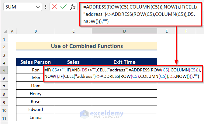 Use of Combined Functions to Add Time in Excel with Updates