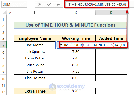 Use of Combined Functions for Adding Hours and Minutes in Excel