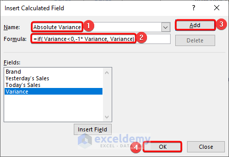 Insert a new field in the pivot table