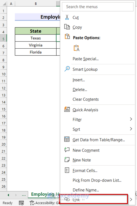 Using Link Option to Link Excel Data Across Multiple Sheets