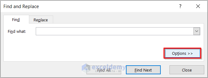 Find and Replace Dialog Box to Remove Email Link in Excel