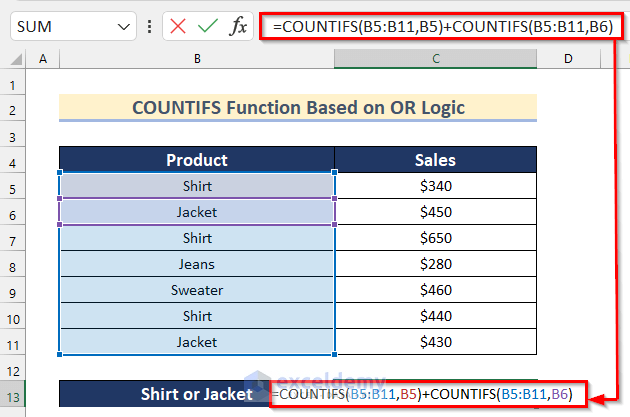 Using OR Logic with Multiple Criteria in Same Column in Excel