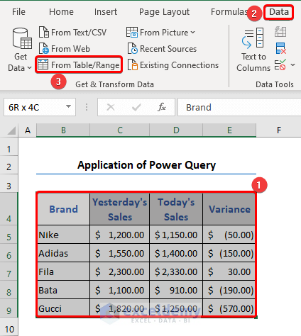 Select a range for power query