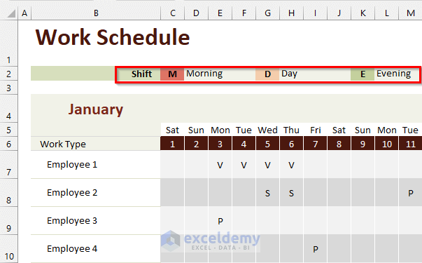Changing Values for Creating a Monthly Schedule in Excel