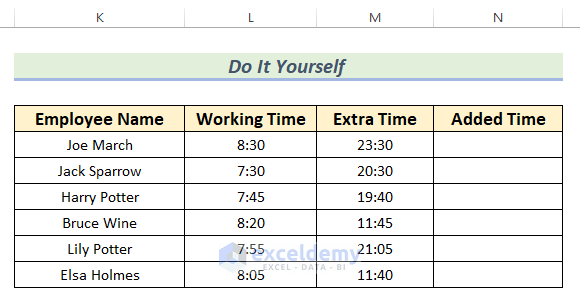 Practice Section for Adding Hours and Minutes in Excel