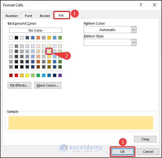 choosing fill color for formatted cells