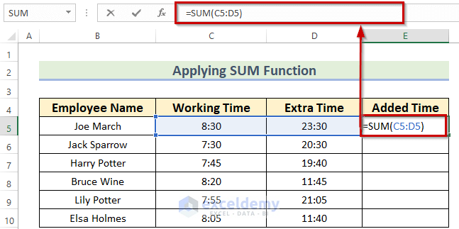 Applying SUM Function for Adding Hours and Minutes in Excel
