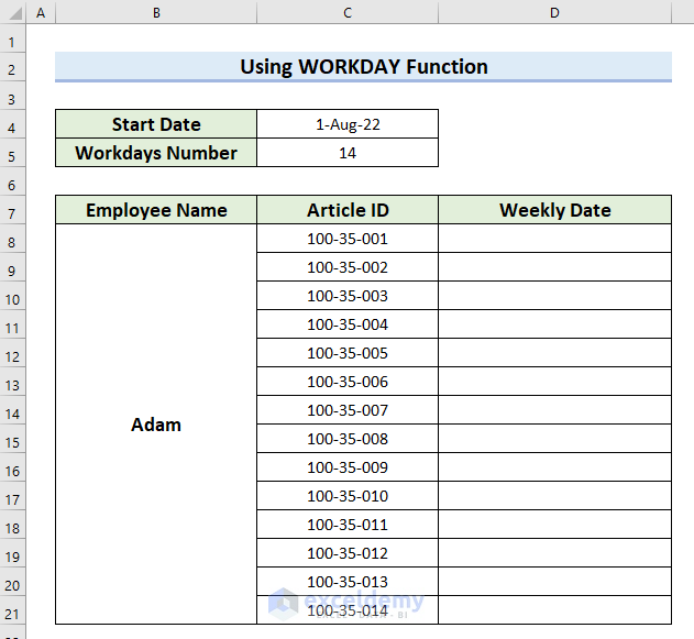 Using WORKDAY Function for Weekly Dates in Excel