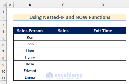 Using Nested-IF and NOW Functions to Add Time in Excel Automatically