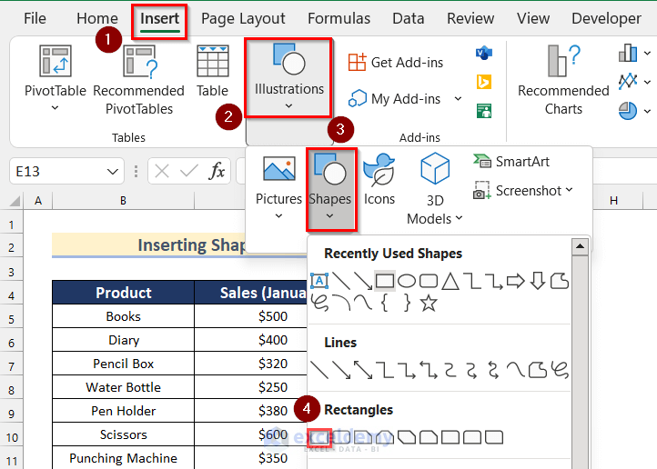 Inserting Shapes to Create Button to Link to Another Sheet in Excel