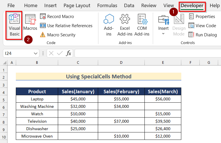 Using VBA SpecialCells Method to Highlight Blank Cells in Excel