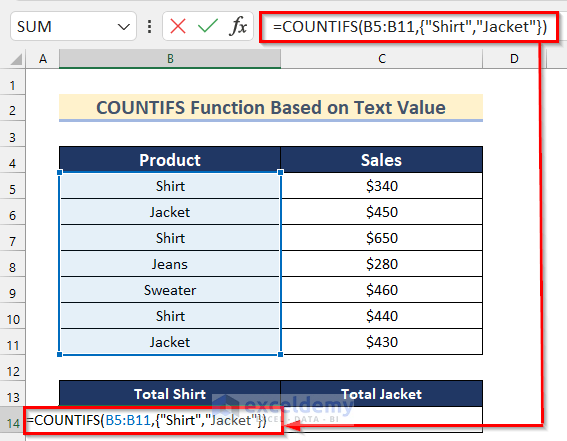 Use of COUNTIFS Function in Excel with Multiple Criteria in Same Column Based on Text Value