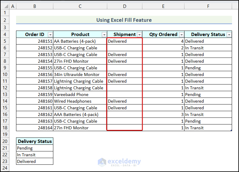 Values Pasted Only in Visible Cells in Shipment Column