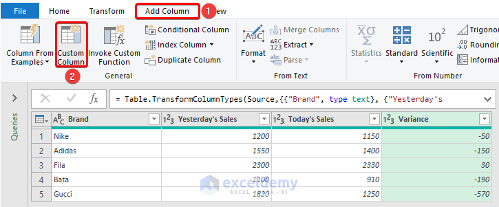 Add a new column in the power query