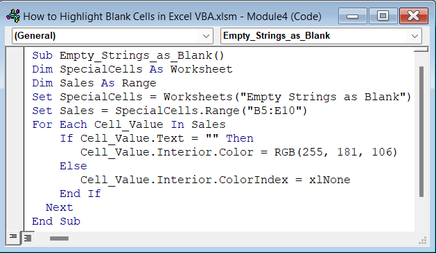 Code for Highlight Empty Strings as Blank Using VBA