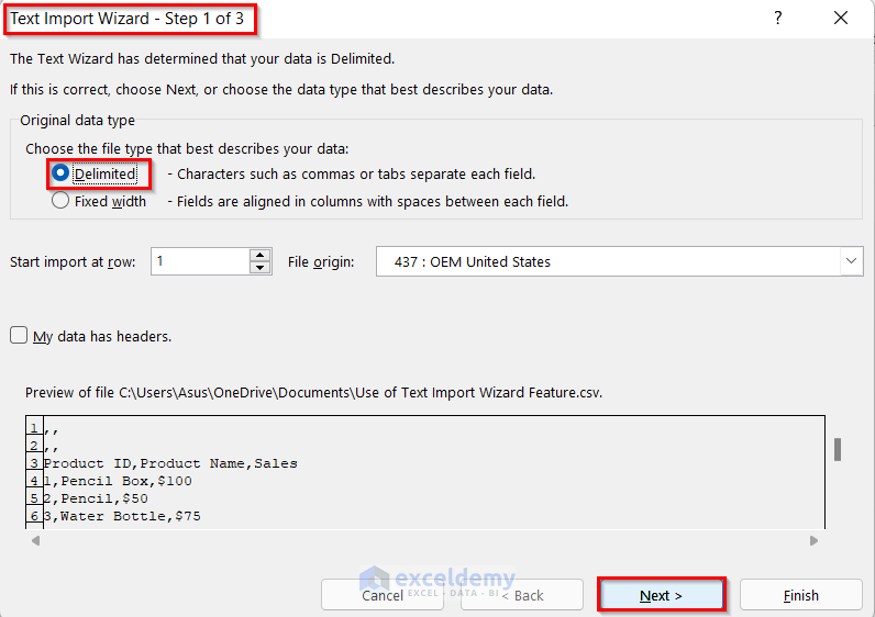 Opening Text Import Wizard Box to Remove Commas in Excel from CSV Files