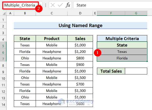 Naming Range for SUMIFS Function with Multiple Criteria in Excel
