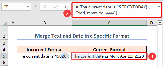 date is shown in correct text format