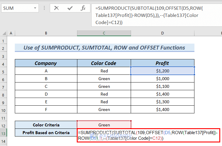 Excel Sum Visible Cells with Criteria using Multiple Functions