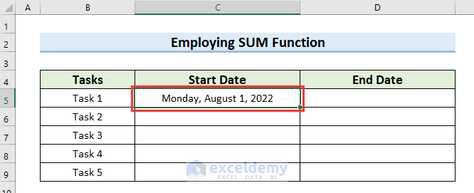Employing SUM Function for Weekly Dates Formula in Excel