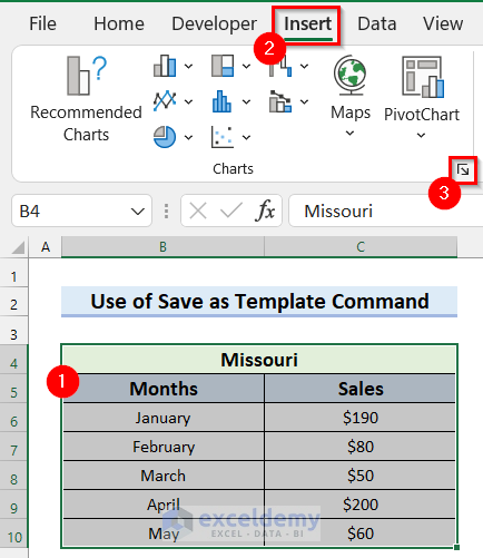 Opening Insert Chart Dialog Box to Keep Excel Chart Colors Consistent
