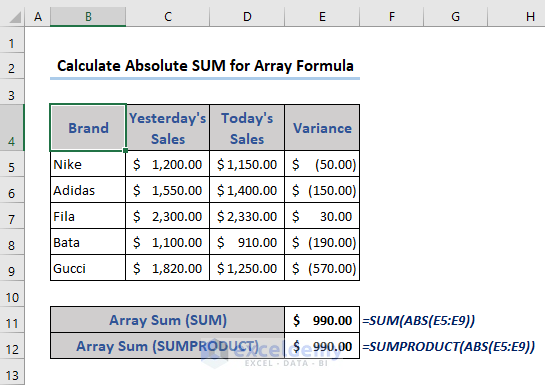 Absolute sum for array formula