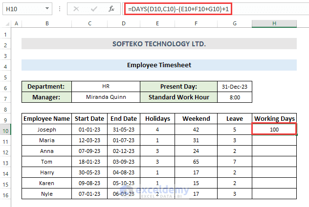 Calculating total working days