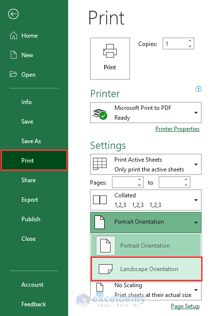 Changing page orientation to landscape