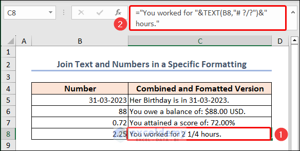 formatted as fraction using TEXT function in Excel