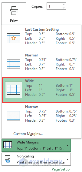 Changing margins to wide margin
