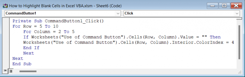 Code for Using Command Button to Highlight Blank Cells in Excel