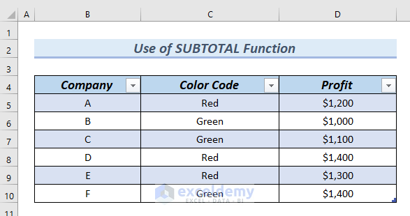 Inserted Table to Excel Sum Visible Cells with Criteria