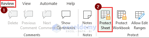 Selecting protect sheet