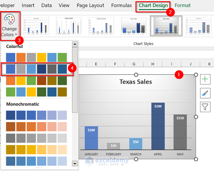 Selecting Colors from Color Palette to Keep Excel Chart Colors Consistent