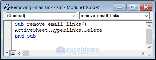VBA Code to Remove Email Link in Excel