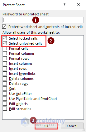 Inserting password to protect sheet
