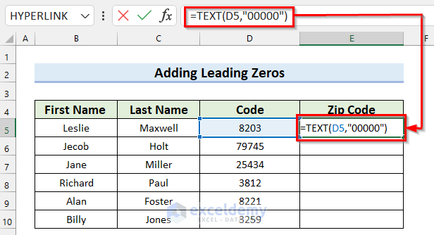 Using TEXT Function to Add Leading Zeros