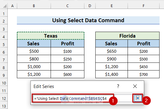 Adding Series Name to Select Data in Excel for Graph