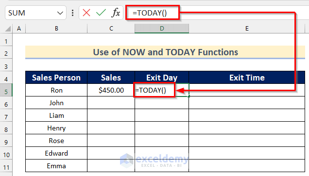 Use of TODAY Function to Add Time in Excel