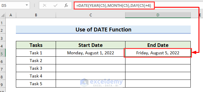 DATE Function in Weekly Dates Formula in Excel
