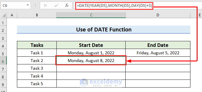 DATE Function in Weekly Dates Formula in Excel to Calculate the Start Date