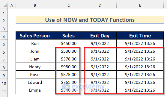 Use of NOW and TODAY Functions to Add Time in Excel