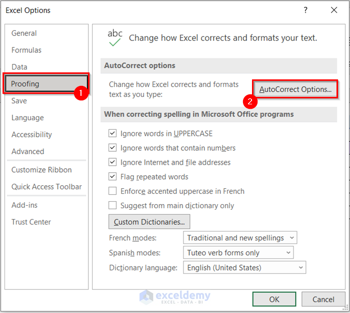 Excel Options Dialog Box to Remove Email Link in Excel