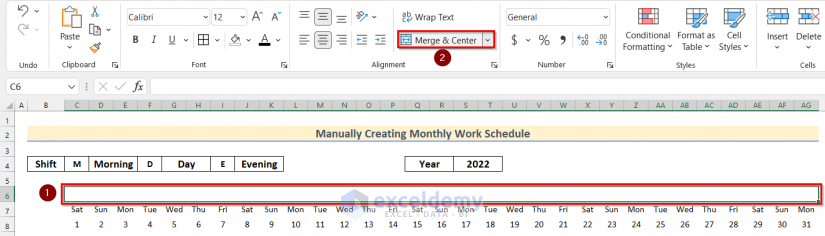 Inserting Titles to Create Monthly Schedule in Excel Manually