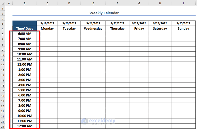 How to Create a Weekly Calendar in Excel (3 Suitable Ways)